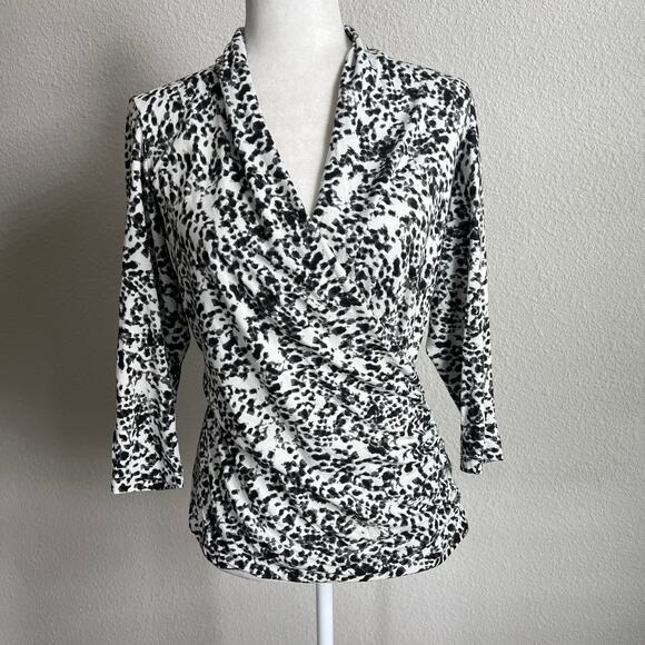 Rose & Olive Tops - New Rose & Olive Faux Wrap Top Women's M Animal Print Stretch Ruched 3/4 Sleeve